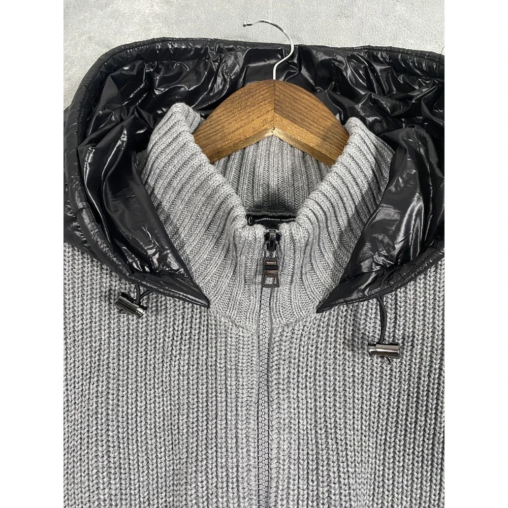 INC International Concepts Jacket Mens XL Gray Black Knit Puffer Hooded Full Zip